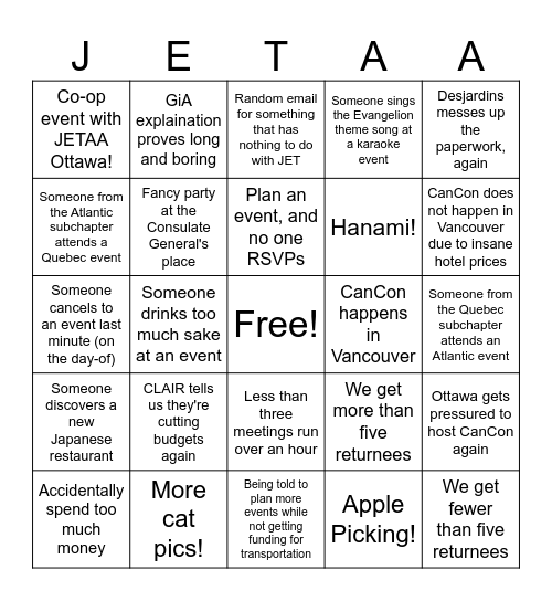 JETAA Q/A 2024-2025 Bingo Card Bingo Card