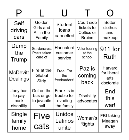 Pluto Aquarius Bingo Card