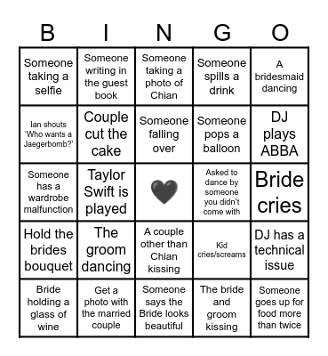 CHIAN’S WEDDING Bingo Card