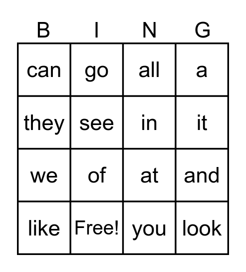 Set A Bingo Card