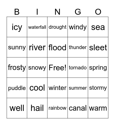 weather and landscape Bingo Card
