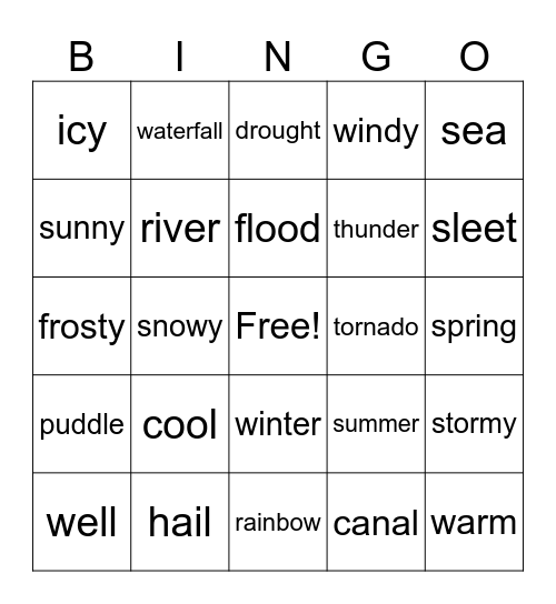 weather and landscape Bingo Card