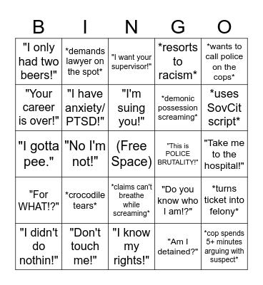 Bodycam Bingo Card