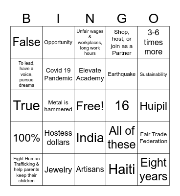 TRADES of HOPE BINGO! Bingo Card