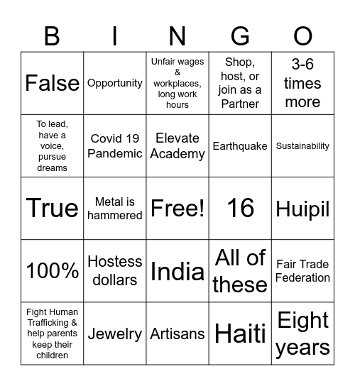 TRADES of HOPE BINGO! Bingo Card