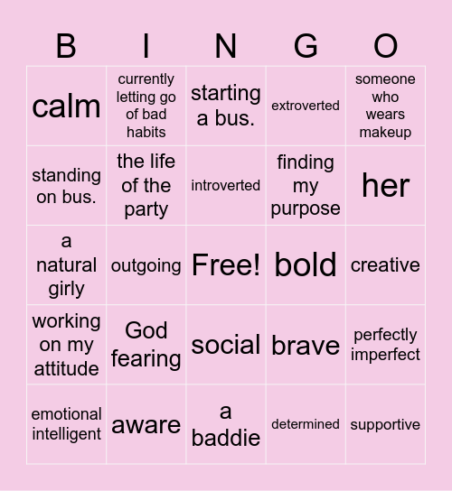 I AM Bingo Card