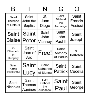 SAINTS Bingo Card