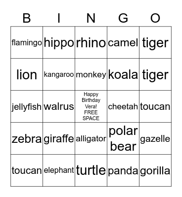 Vera's Safari Bingo! Bingo Card