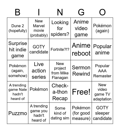 Nerdy Sermon Bingo Card