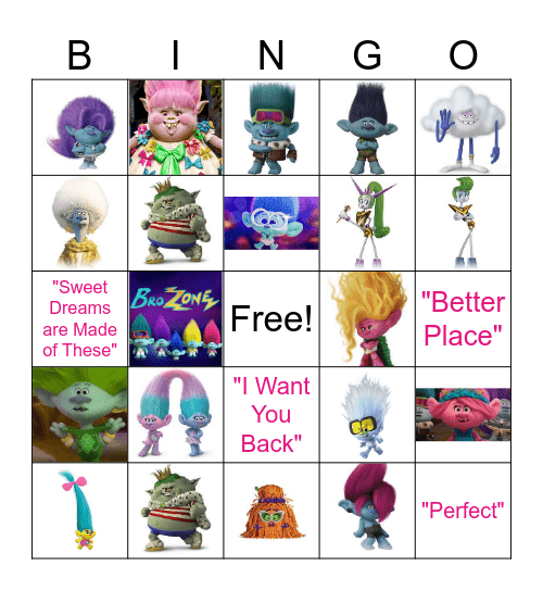 Trolls Band Together BINGO Card