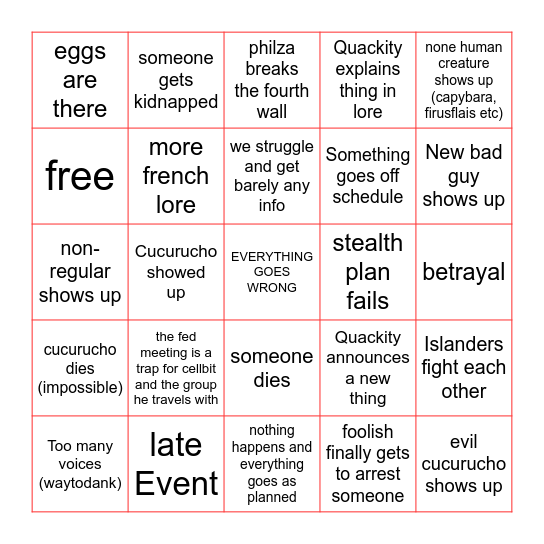 QSMP EVENT BINGO Card