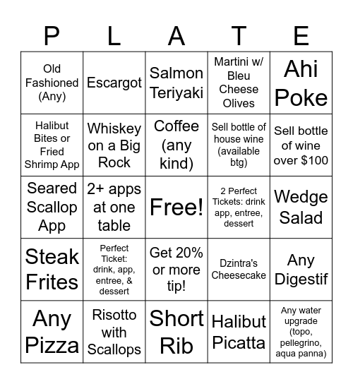 Plate Server Bingo Card