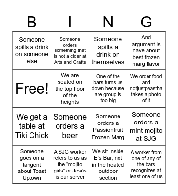 UWS-Crawl Bingo Card