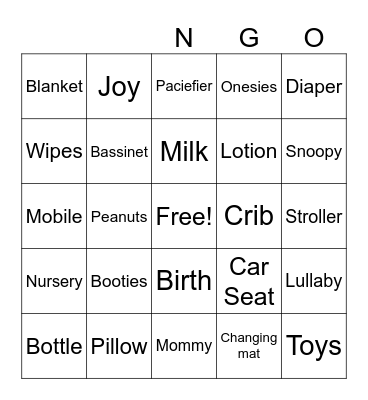 Baby Bingo! Bingo Card