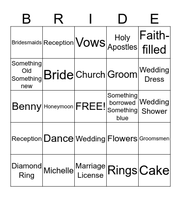 BRIDAL Bingo Card