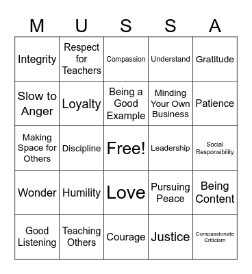 Middot Bingo! Bingo Card