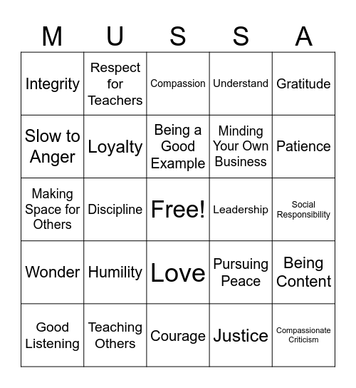 Middot Bingo! Bingo Card