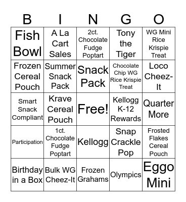 Kellogg Lunch and Learn Bingo Card