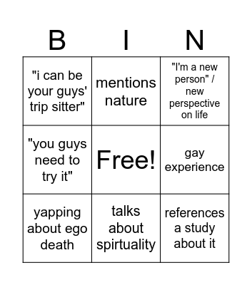 Shroomer Sean Bingo Card