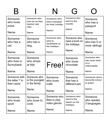 Getting to know each other Bingo Card