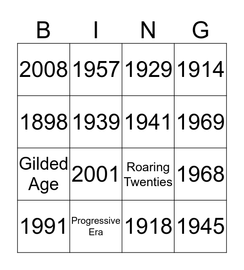 Turning Points Bingo Card