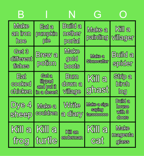 Minecraft Bingo Card