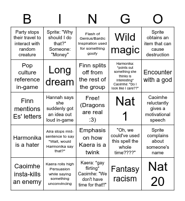 Fairytalia Bingo Card