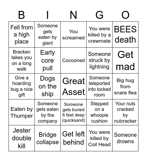 Lethal Bingo Card