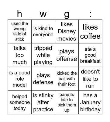 All-Starz Field Hockey Bingo Card