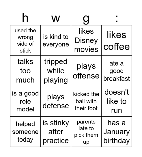 All-Starz Field Hockey Bingo Card