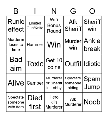 Murder Mystery X Bingo Card