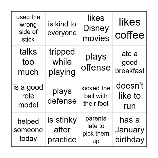 All-Starz Field Hockey Bingo Card