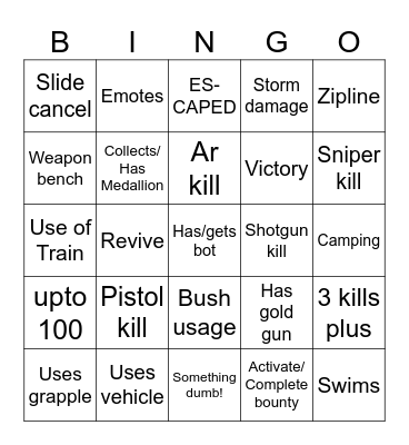 Fortnite bingo 1 Bingo Card