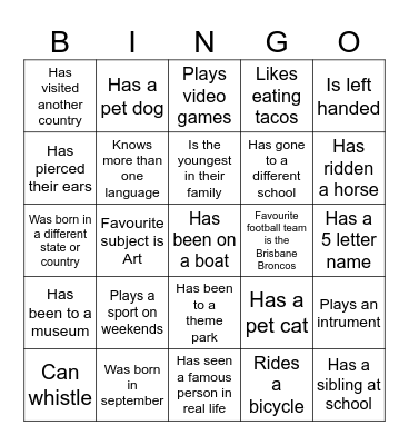 Icebreaker Bingo. Find somone who ......... Bingo Card