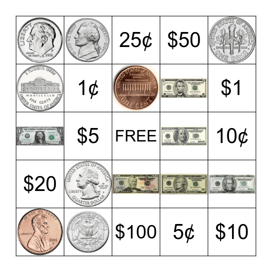 Money Bingo Card