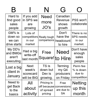 Charts Bingo Card