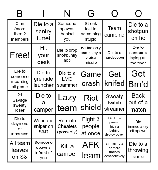 Cod bullshit bingo Card