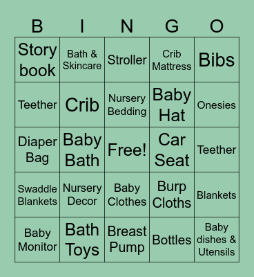 Baby Shower Gift Bingo Card