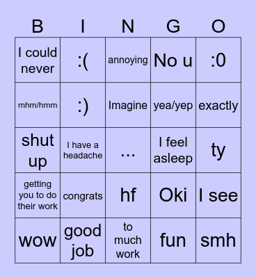 Jenny bingo Card