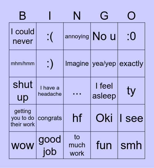 Jenny bingo Card