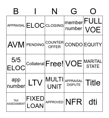 Equity Bingo Card