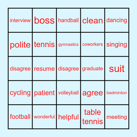 Sports Bingo Card