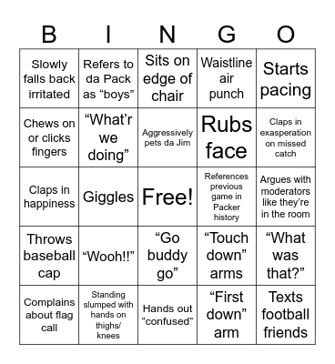 Husband Packers Bingo Card Bingo Card