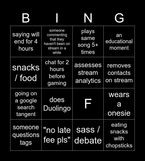 Stream Bingo Card