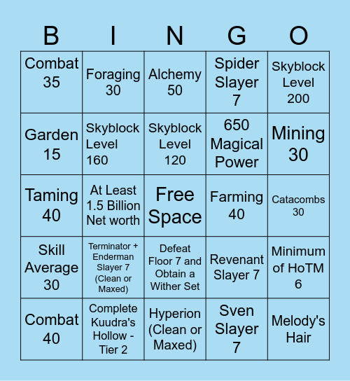 Hypixel Skyblock Bingo Card