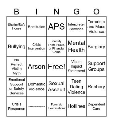 Word Often Used In Victim Services Bingo Card
