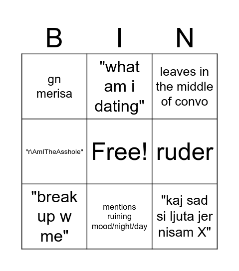 fight Bingo Card