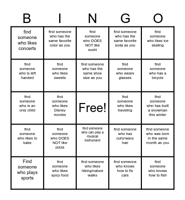 Get to Know You BINGO! Bingo Card