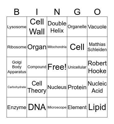Introduction to Cells Bingo Card