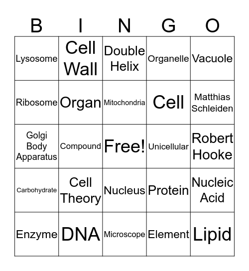 Introduction to Cells Bingo Card